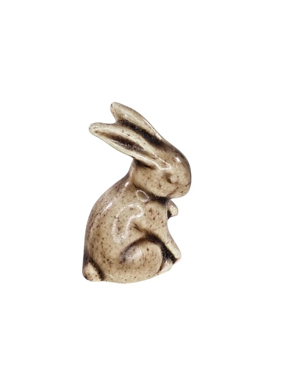 Small Ceramic Bunny Figurine Speckled Brown Finish Miniature Rabbit